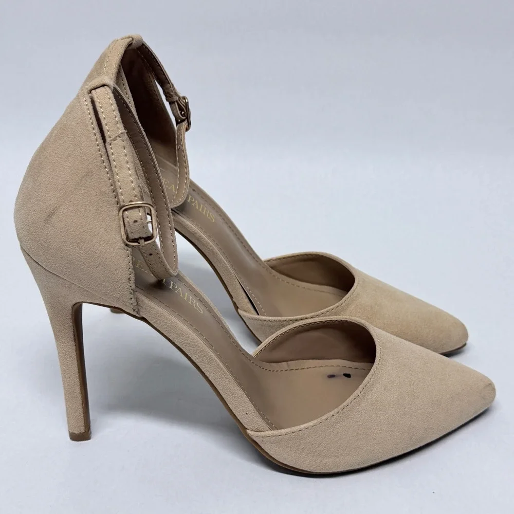 Dream Pairs Womens Nude Faux Suede Ankle Strap DOrsay Pointed Toe Stiletto Heels